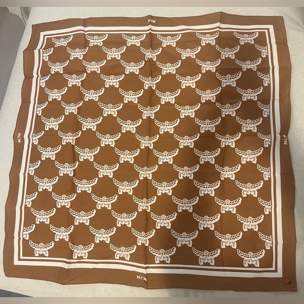 MCM Brown and White Logo Scarf